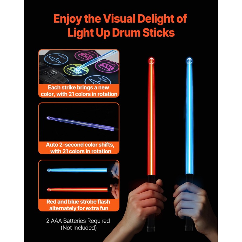 Sähköinen silikoninen rumpusetti 9 rumpualuetta 2 jalkapoljinta ladattava akku