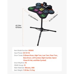 Sähköinen silikoninen rumpusetti 9 rumpualuetta 2 jalkapoljinta ladattava akku