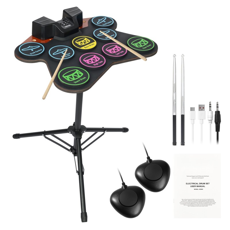 Sähköinen silikoninen rumpusetti 9 rumpualuetta 2 jalkapoljinta ladattava akku