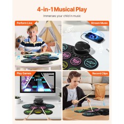 Sähköinen rumpusetti 7 padia 2 jalkapoljinta silikonipintainen ladattavalla akulla