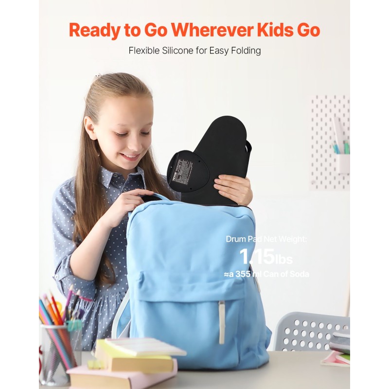 Rullattava sähkörumpumatto seitsemän rumpualuetta silikonipinnat kaksi jalkapedaalia ladattava akku