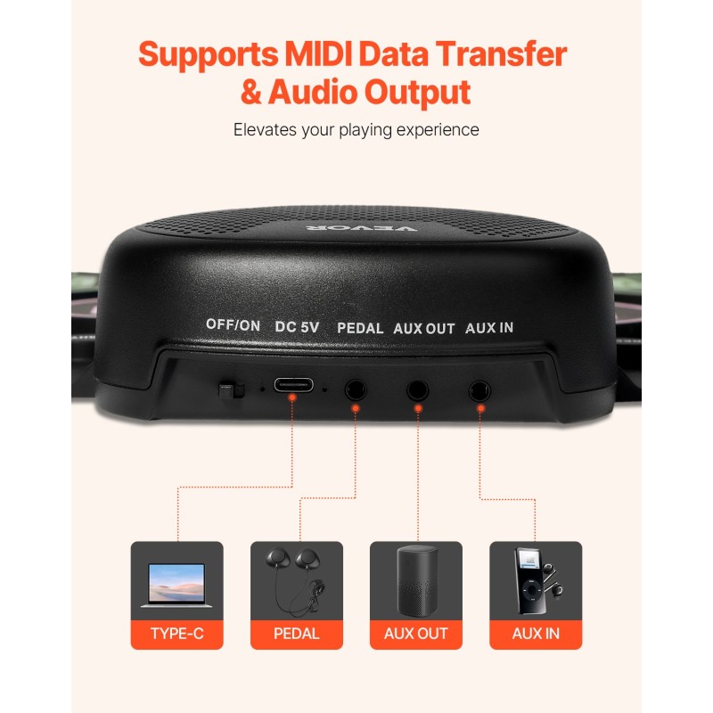 Rullattava sähkörumpumatto seitsemän rumpualuetta silikonipinnat kaksi jalkapedaalia ladattava akku