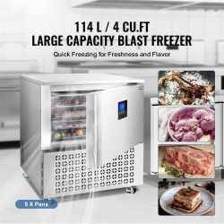 Ammattikäyttöinen pikalämpötilapakastin 114 L 5 GN-kokoista allasta SUS304 pyörillä