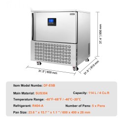 Ammattikäyttöinen pikalämpötilapakastin 114 L 5 GN-kokoista allasta SUS304 pyörillä