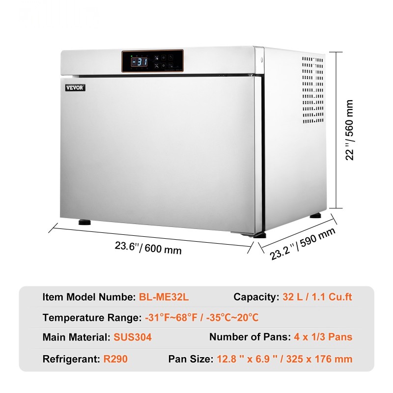 Pikapakastin 32 l 4 kpl 1/3-astiat ruostumatonta terästä ravintolakäyttöön