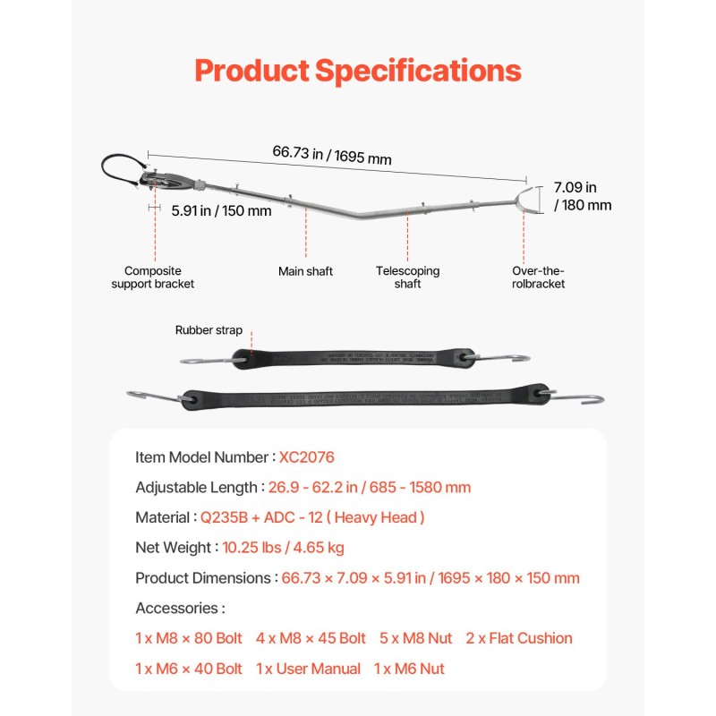 Peräpeilin tuki galvanoitu metallirunko säädettävä 685–1580 mm alle 150 HP