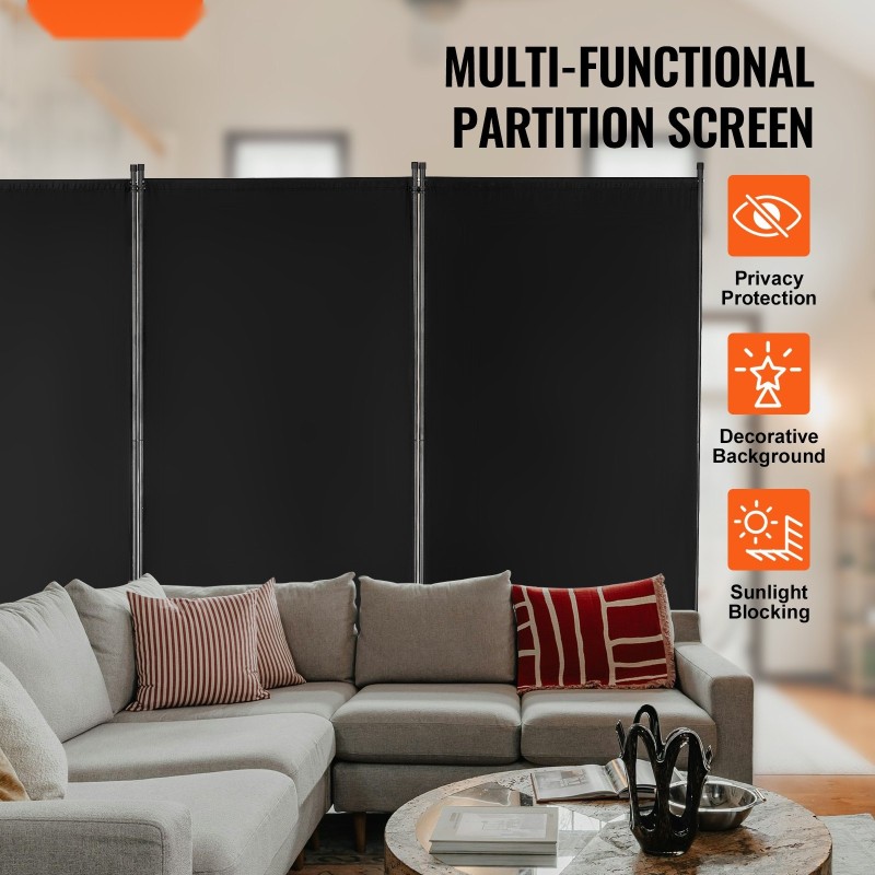 Tilanjakaja 3-paneelinen taitettava rautarunko Oxford-kangas 2600x1840 mm musta