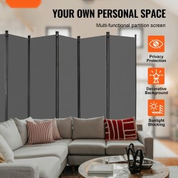 Huoneenjakaja 6-paneelinen taittuva rautarunko Oxford-kangas harmaa 3110x1805x450 mm