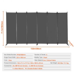 Huoneenjakaja 6-paneelinen taittuva rautarunko Oxford-kangas harmaa 3110x1805x450 mm