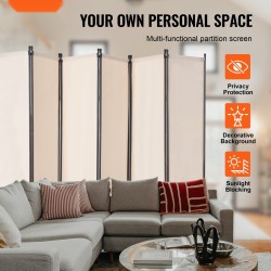 Tilanjakaja 6-paneelinen Oxford-kangas rautarungolla taitettava beige liikuteltava jalustalla