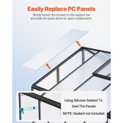 Polykarbonaattikasvihuone alumiinirunkoinen 8 x 10 jalkaa PC-paneelit suuret ovet 2 kattoluukkua