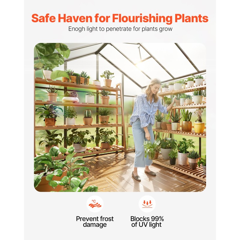 Kasvihuone polykarbonaattinen alumiinirunkoinen 236 x 346 cm avautuva ovi 2 tuuletusikkunaa ulkokäyttöön