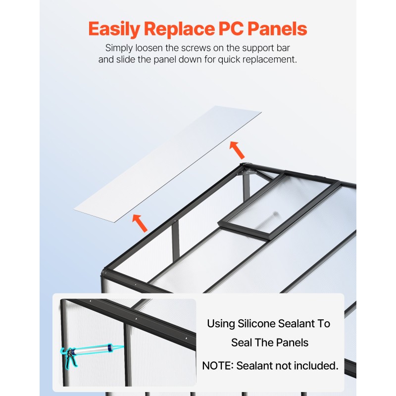 Kasvihuone polykarbonaattinen alumiinirunkoinen 236 x 346 cm avautuva ovi 2 tuuletusikkunaa ulkokäyttöön