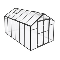 Kasvihuone polykarbonaattinen alumiinirunkoinen 236 x 346 cm avautuva ovi 2 tuuletusikkunaa ulkokäyttöön