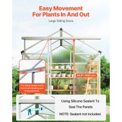 Polykarbonaattikasvihuone alumiinirunkoinen 184 x 126 x 193 cm liukuovella kolmiporttisella kattoluukulla