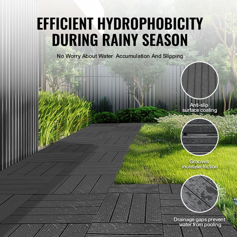 Toisiinsa lukittuvat PP-muoviset terassilaatat 300×300 mm 54 kpl tummanharmaat ulko- ja sisäkäyttöön