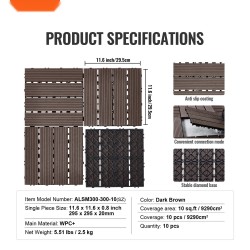 Liitettäviä terassilaattoja komposiitti ja polypropeeni 10 kpl 300x300 mm vedenkestävä tummanruskea