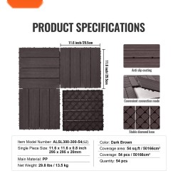 Toisiinsa lukittuvat terassilaatat 300x300 mm 54 kpl polypropeenia ulkokäyttöön ja sisäkäyttöön