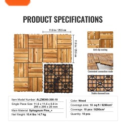 Lukittuvat terassilaatat kamferimänty PP-pohja 300x300 mm 10 kpl ulko- ja sisäkäyttöön
