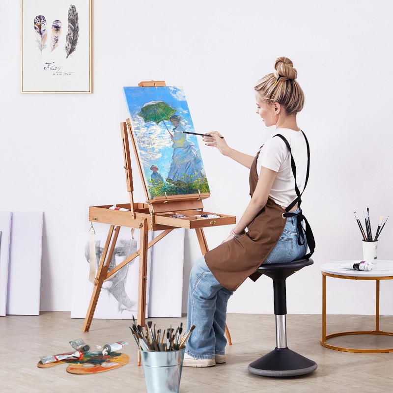 Taitettava pyökkipuinen maalausteline 34 tuuman kankaille luonnoslaatikolla korkeus ja kulmasäädöllä