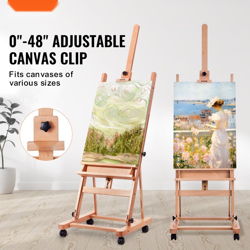 Studiomaalausteline pyökkipuusta jopa 48 tuumaa 15 kg kantavuus suurikokoinen säilytystaso pyörillä