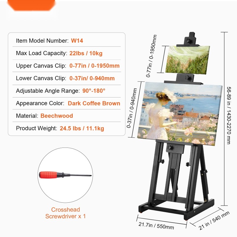 Ateljeeteline H-runko pyökkipuuta säädettävä kaksinkertainen kanvaskannatin alataso 10 kg kantavuus