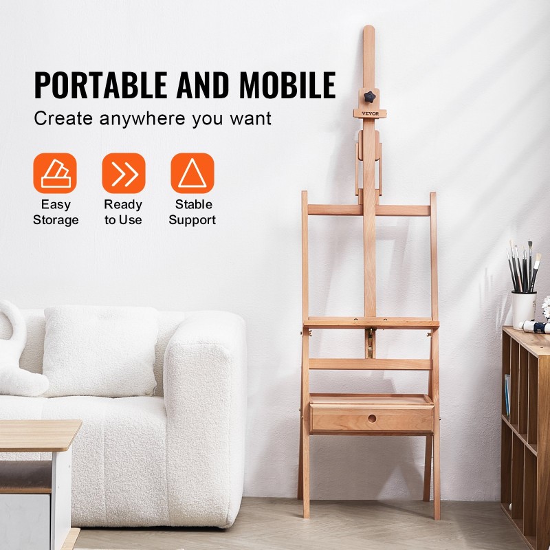 Studiomaalausteline H-runkoinen pyökkipuinen säädettävä maksimikorkeus 91,4 cm 10 kg kantavuus