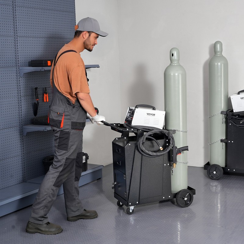 Hitsausvaunu hiiliteräs 350 paunan staattinen kantavuus kaksi laatikkoa lukittava kaappi kääntyvät pyörät