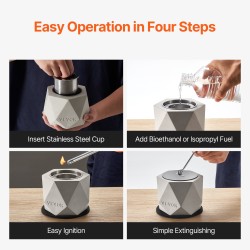 Pöytätulisija betoninen ruostumaton terässisäosa sisä- ja ulkokäyttöön sammutuskansilla