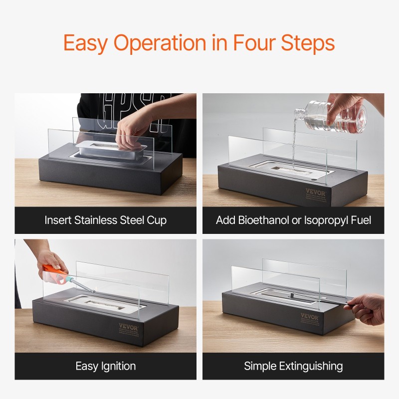 Pöytätakka 14-tuumainen hiiliteräs ruostumaton teräs lasi bioetanoli isopropyylipolttoaine sisä-ulkokäyttö sammutuskansi