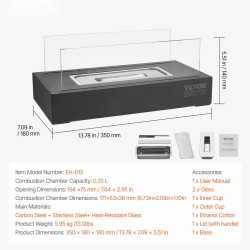 Pöytätakka 14-tuumainen hiiliteräs ruostumaton teräs lasi bioetanoli isopropyylipolttoaine sisä-ulkokäyttö sammutuskansi
