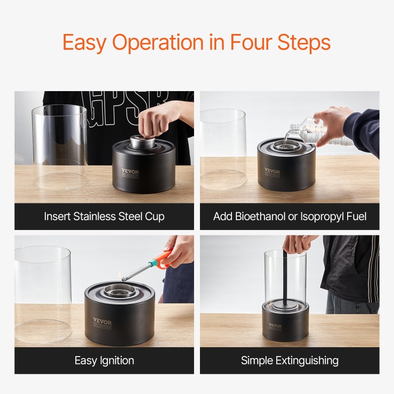 Pöytätulisija hiiliteräs ja lämpöä kestävä lasi 160×160×285 mm savuton sisä- ja ulkokäyttöön