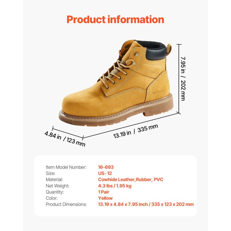 Teräskärkiset työsaappaat naudannahka vedenpitävä kumipohja koko 11 rakentamiseen