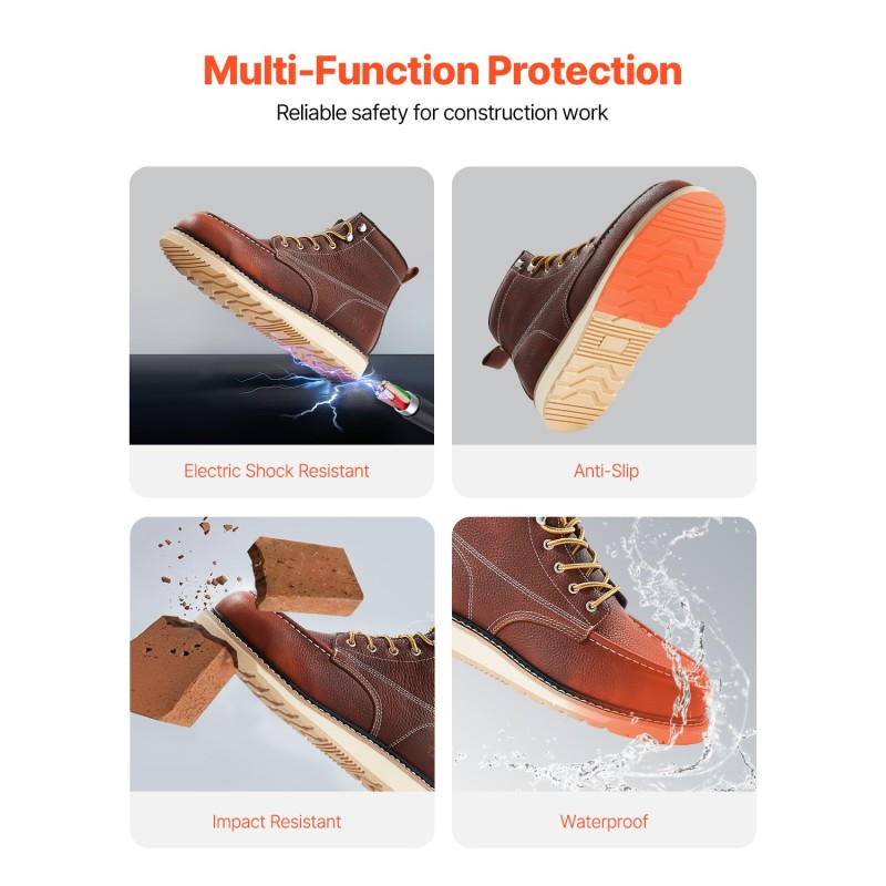 Turvakärkiset työkengät vettähylkivä nahkapäällinen pitävä kumipohja koko UK 7,5 ruskea