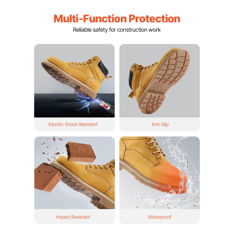 Turvakärkiset naudannahkaiset työsaappaat koko UK 8,5 vedenpitävät kumipohjaiset ruskeankeltaiset 1 pari