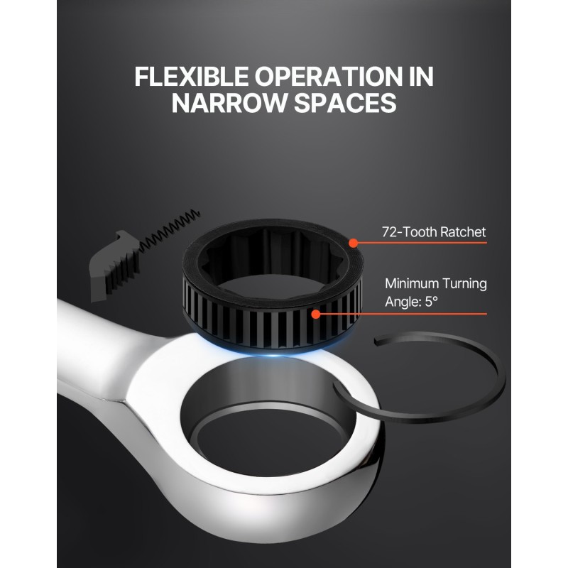 16-osainen metrinen räikkälenkkisarja 8–24 mm kromivanadiiniteräs hiiliteräs kantotelineellä