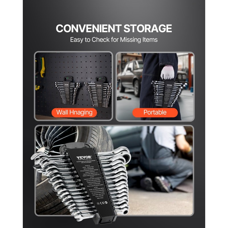 16-osainen metrinen räikkälenkkisarja 8–24 mm kromivanadiiniteräs hiiliteräs kantotelineellä