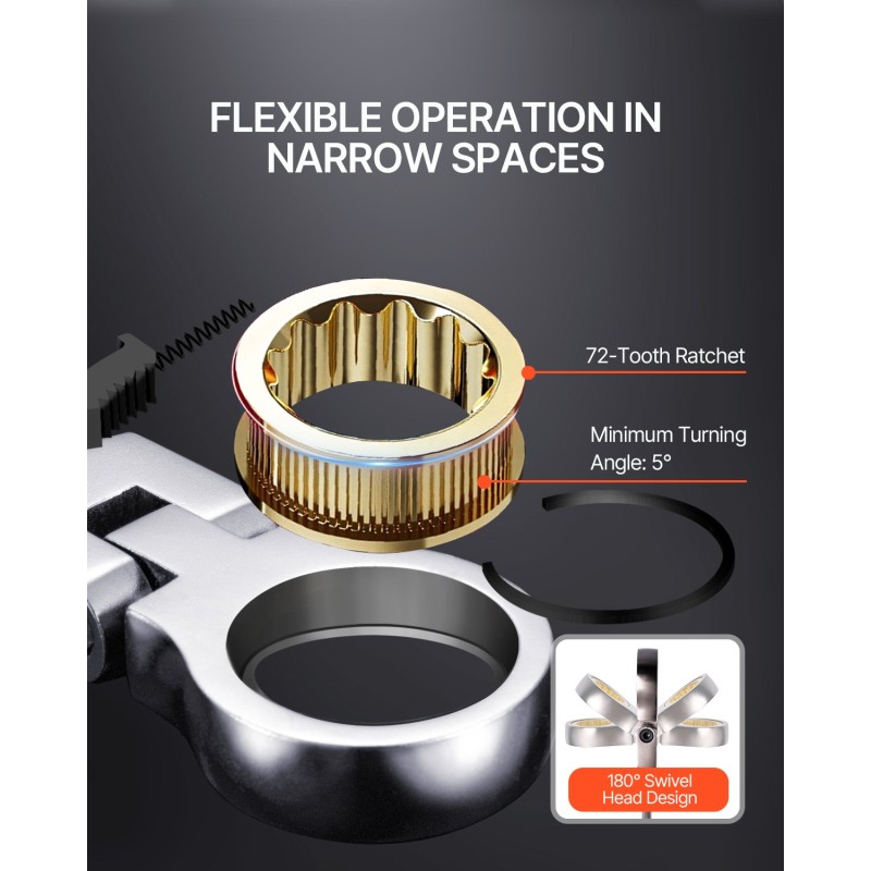 Kiinto- ja lenkkiavainsarja kromivanadiini ja hiiliteräs taivutettavalla räikkäpäällä 8–17 mm rullattava pussi