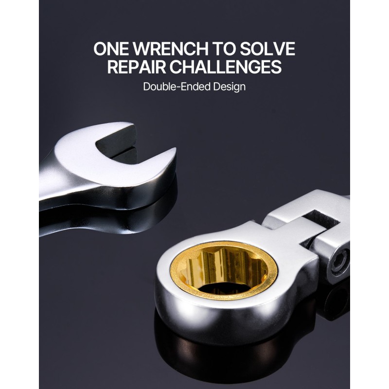 Kiinto- ja lenkkiavainsarja kromivanadiini ja hiiliteräs taivutettavalla räikkäpäällä 8–17 mm rullattava pussi