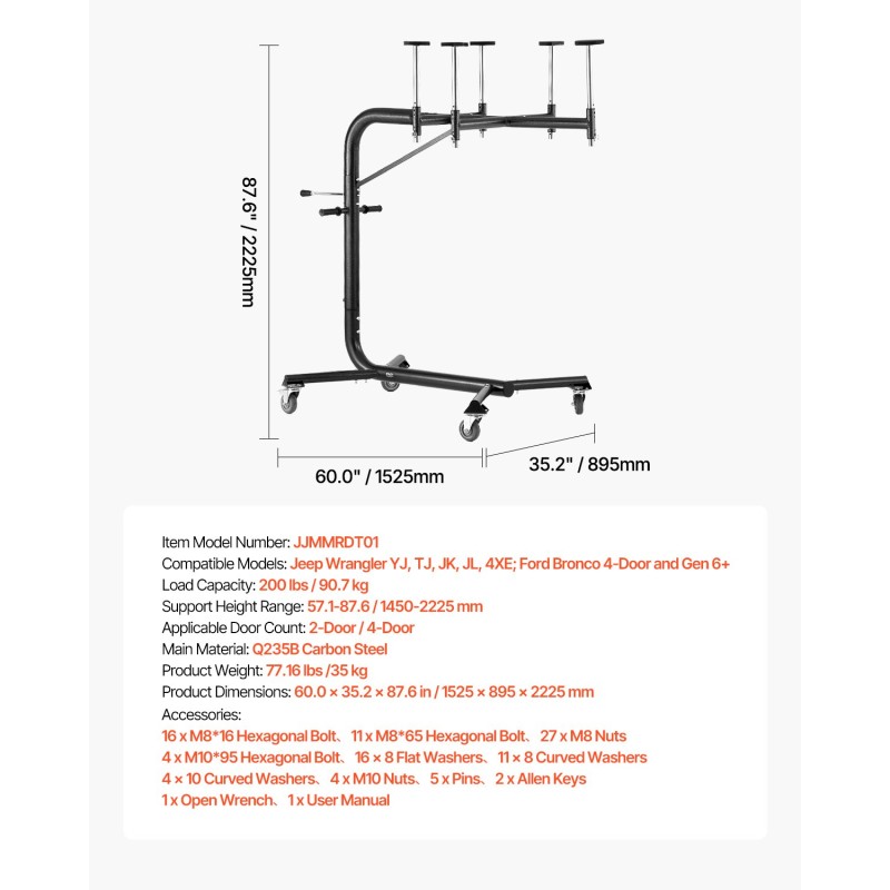 Kovakaton nostolaite Q235B-hiiliteräs kantavuus 90,7 kg sopii Jeep Wrangler ja Ford Bronco