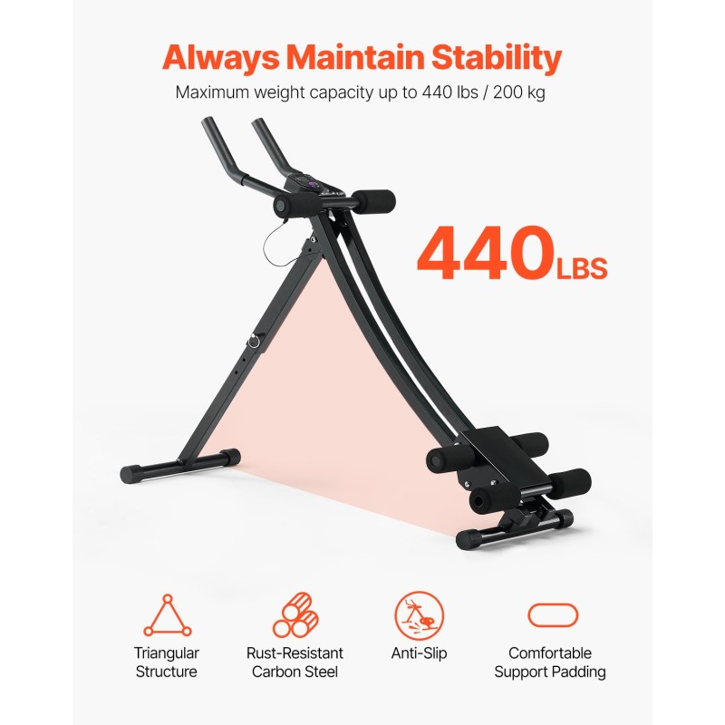 Vatsalihaslaite kaarevalla hiiliteräsrungolla kotiin säädettävä taitettava 200 kg käyttäjäpaino