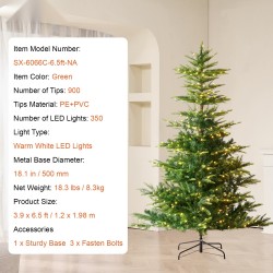 Tekokuusi 1,98 m PE ja PVC 900 oksakärkeä 350 lämmintä LED-valoa metallijalalla