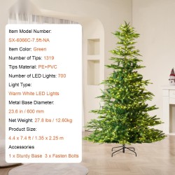 Tekokuusi 2,25 m 1319 oksankärkeä 700 lämpimän valkoista LED-valoa metallinen jalusta