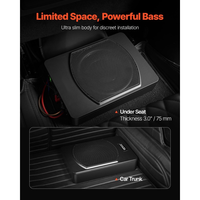 Aktiivisubwoofer 10-tuumainen istuimen alle asennettava 240 W integroitu vahvistin