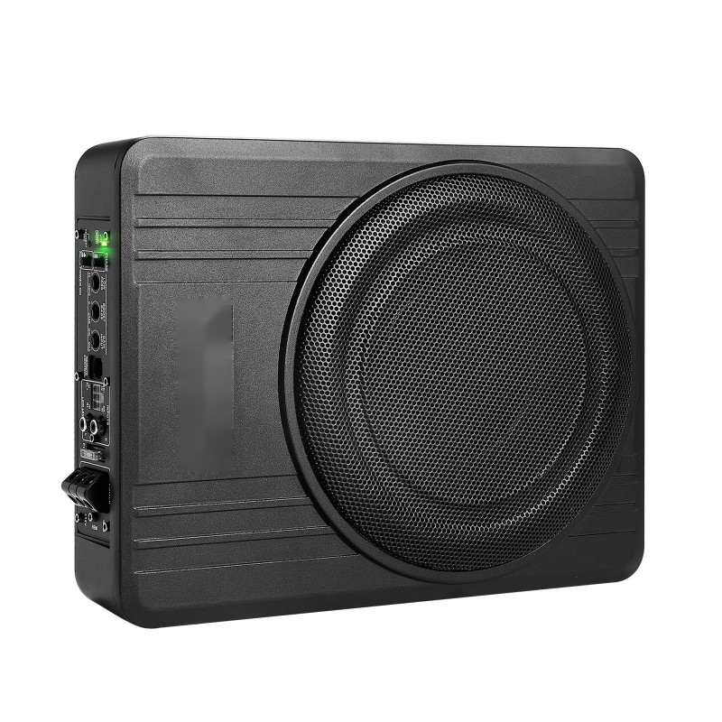 Matalaprofiilinen 10-tuumainen aktiivinen subwoofer istuimen alle alumiiniseosrungolla 300 watin huipputeho