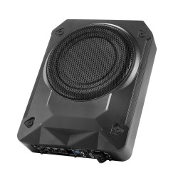 8-tuumainen matalaprofiilinen aktiivisubwoofer istuimen alle sisäänrakennetulla vahvistimella nimellisteho 400 W