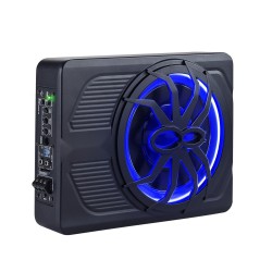 Penkin alle asennettava 10 tuuman matalarunkoinen subwoofer sisäänrakennetulla vahvistimella sinisellä tunnelmavalolla autoihin