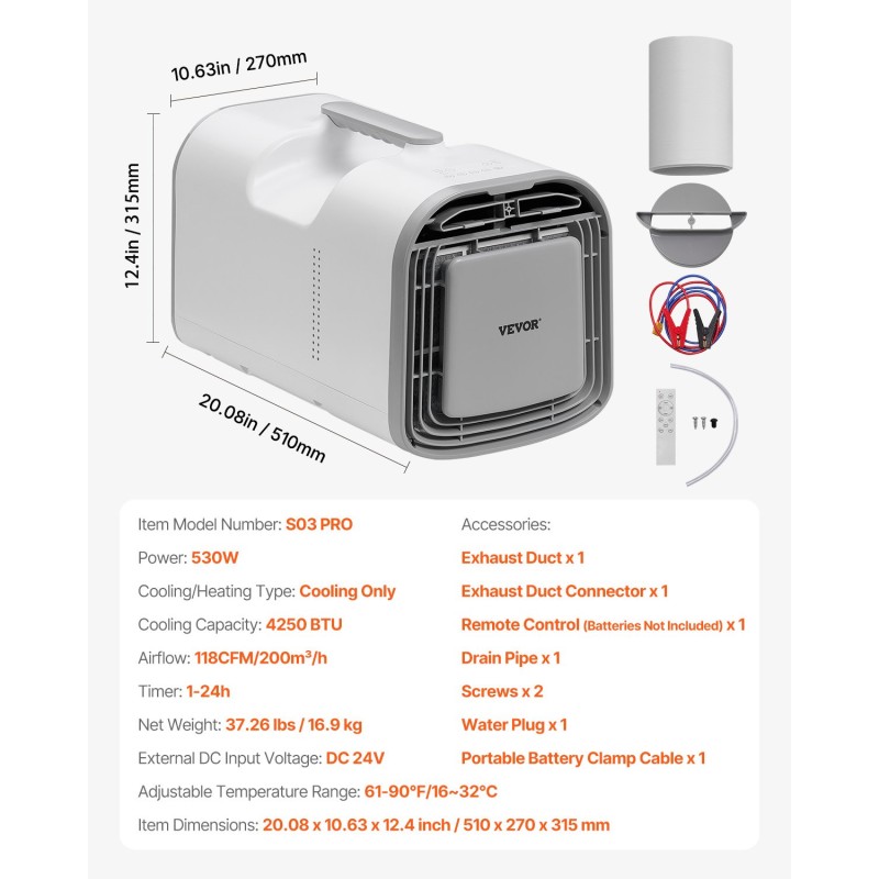 Siirrettävä ilmastointilaite 4250 BTU jäähdytysteho 16–32℃ 3 nopeutta 24 tunnin ajastin