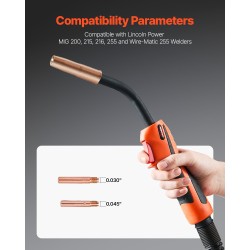 Mig-hitsauspistooli 250 ampeeria 15 jalan kaapelilla sopii 0,035 ja 0,045 lankaille