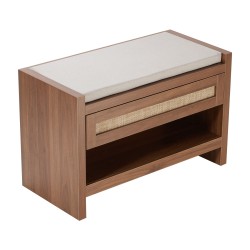 Rottinkipenkki muovirotangista 150 kg kantavuudella pellavatyynyllä ja säilytyslaatikolla eteiseen